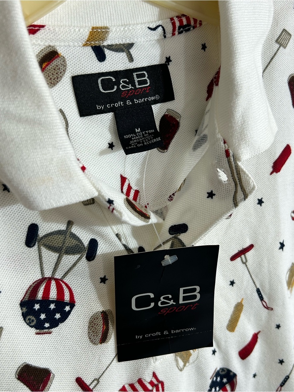 Vintage Kohl’s C&B Sport White Polo with 4th of July/BBQ Icons